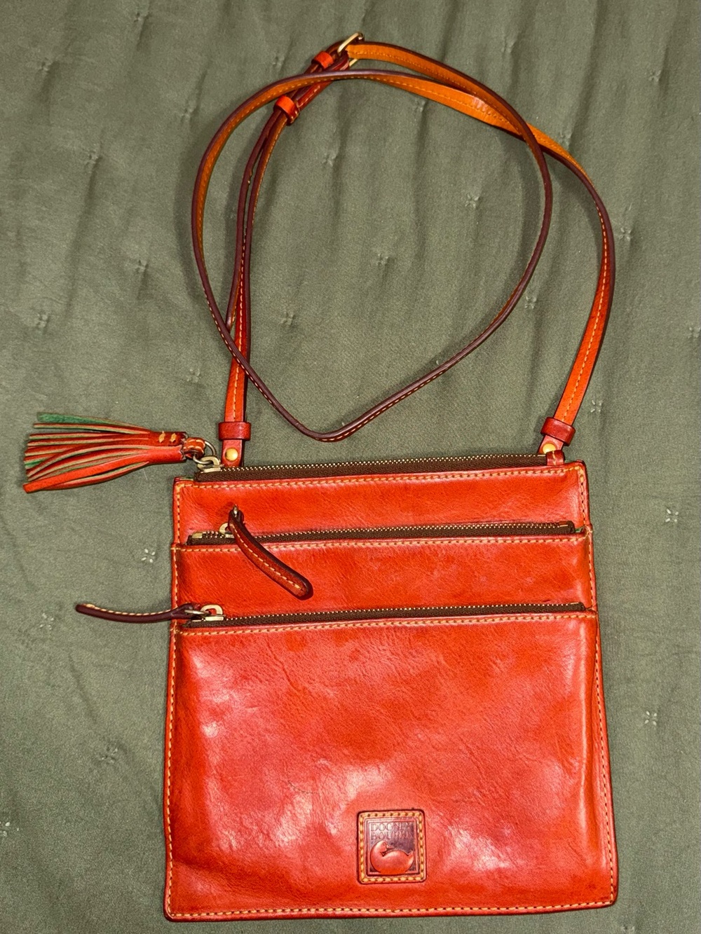 Vintage Dooney & Bourke Orangeish Red Leather Crossbody with Tassel